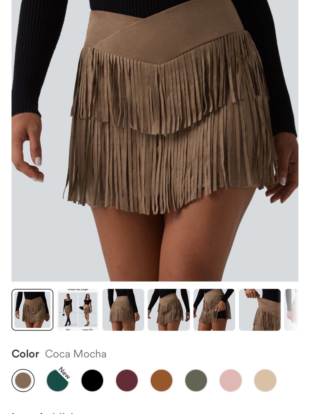 XS NWT Halara High Waisted Fringe Hem Mini Suede Party Skirt